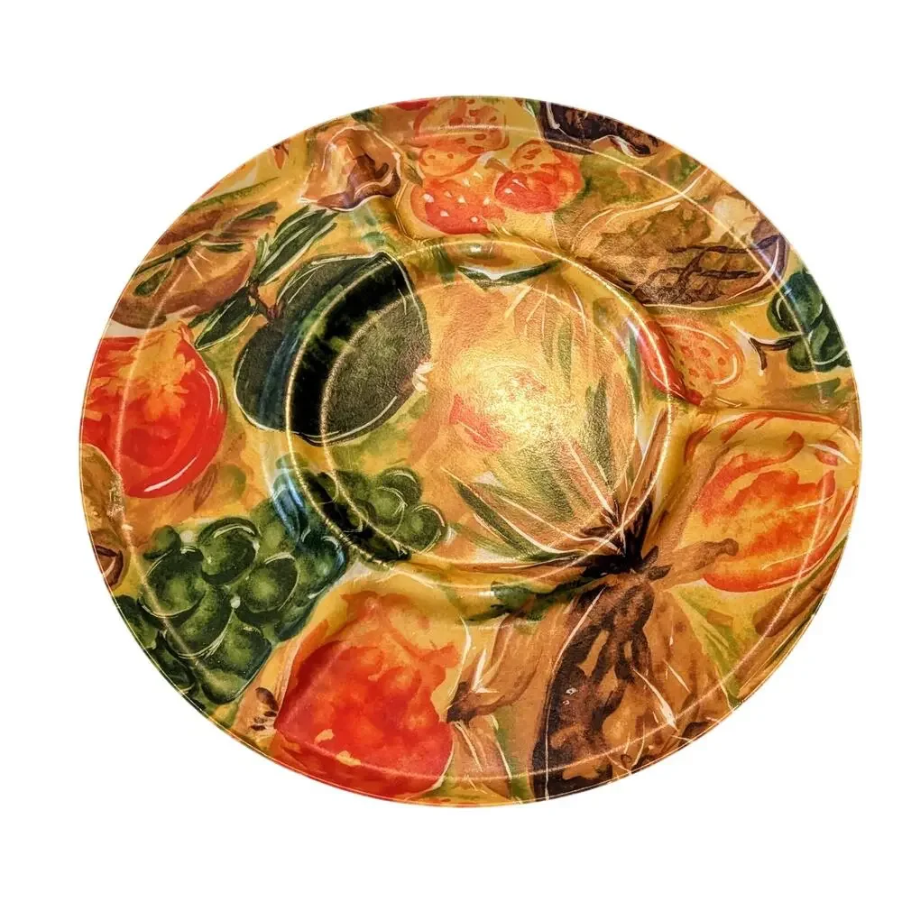 VTG Traymold Tropical Fruit Print Sectioned Serving Platter 17 inch Fiberglass